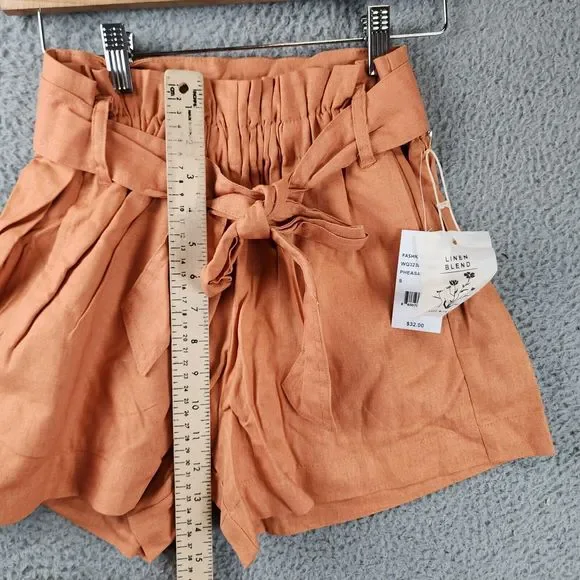 Indigo Rein Linen Blend Hayden Belted Shorts Juniors' Small Pheasant Pull On - Picture 7 of 14